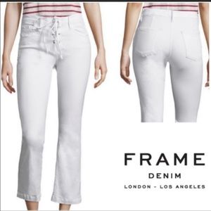 Frame Denim White Lace Up Le Crop Mini Boot Jeans